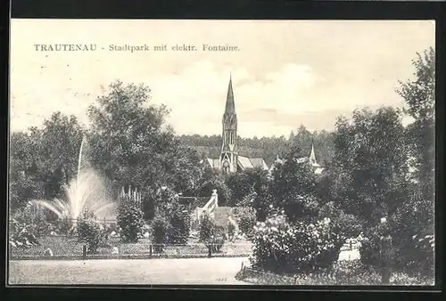 AK Trautenau / Trutnov, Stadtpark mit elektrischer Fontaine