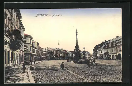 Lithographie Josefstadt / Josefov / Jaromer, Namesti, Dreifaltigkeitssäule