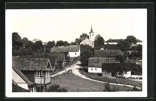 AK Neubürgles /Novy Hradek, Ortsansicht, Kirche