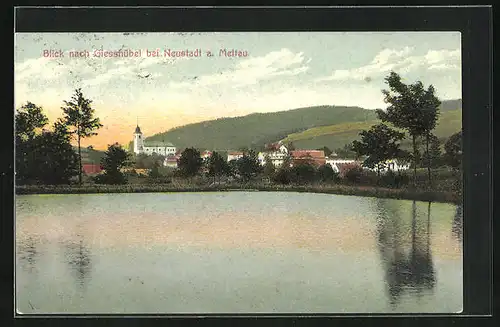 AK Giesshübel bei Neustadt a. Mettau, Blick über den See zur Stadt