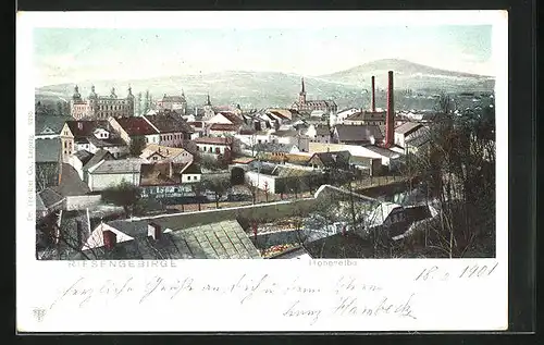 Lithographie Hohenelbe / Vrchlabi, Blick über die Stadt