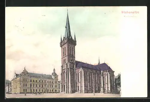 AK Hohenelbe / Vrchlabi, Kirchenplatz mit Kirche