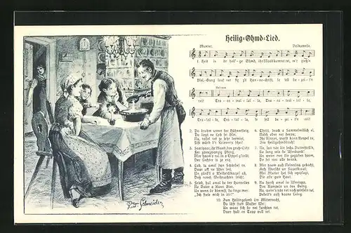 Künstler-AK Rudolf Schneider: Familie am Esstisch, Heiligabend-Lied