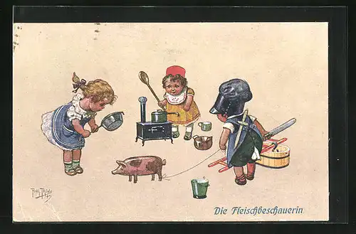 Künstler-AK Arthur Thiele: Fleischbeschauerin