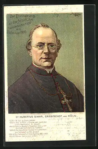 Künstler-AK Portrait Dr. Hubertus Simar, Erzbischof von Köln