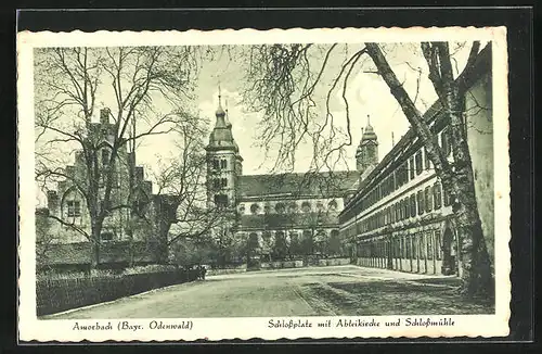 AK Amorbach /Odenwald, Schlossplatz mit Abteikirche und Schlossmühle
