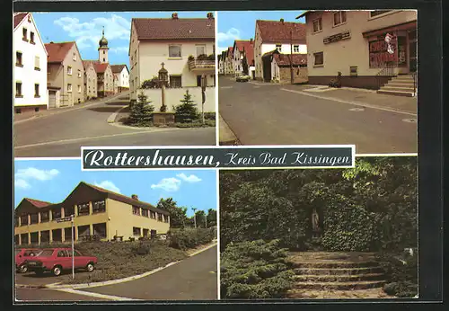 AK Rottershausen /Kreis Bad Kissingen, Strassenpartie mit Geschäften, Gebäudeansicht, Denkmal