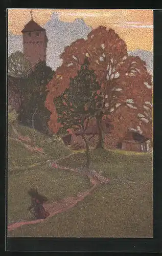 Künstler-AK Ernst E. Schlatter: Abend auf Musegg