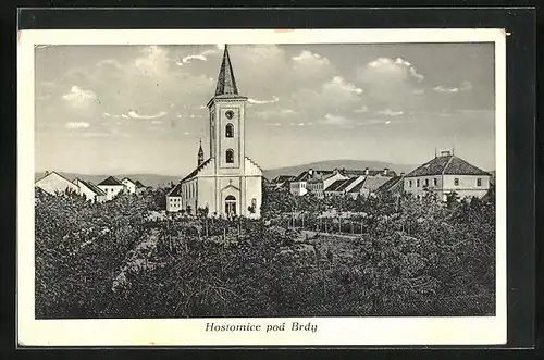 AK Hostomice pod Brdy, Kirche mit Garten