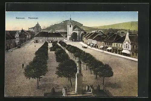 AK Beraun / Beroun, Geschäfte am Marktplatz