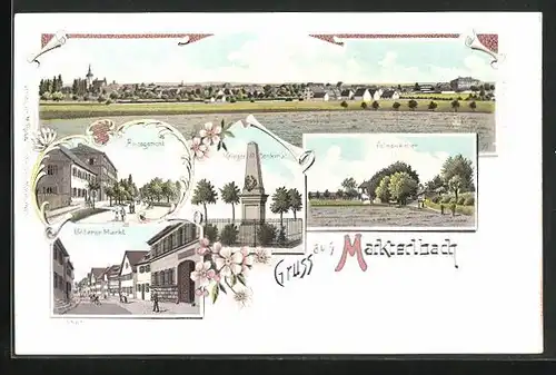 Lithographie Markterlbach, Gasthaus FelsenkellerAmtsgericht, Unterer Markt