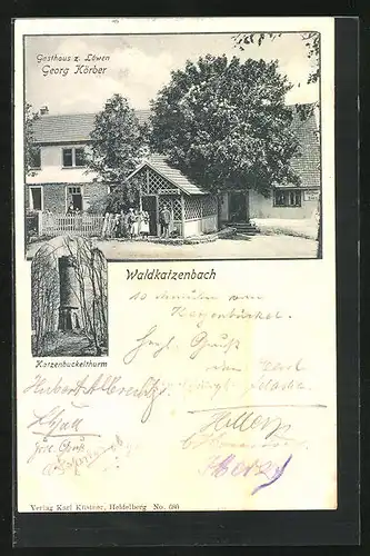 AK Waldkatzenbach, Gasthaus zum Löwen, Katzenbuckelthurm