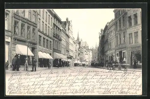 AK Lübeck, Sandstrasse mit Geschäften