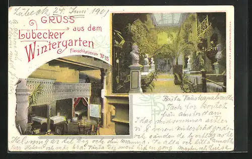 AK Lübeck, Gasthaus Lübecker Wintergarten, Fleischhauerstrsse 13, Innenansicht