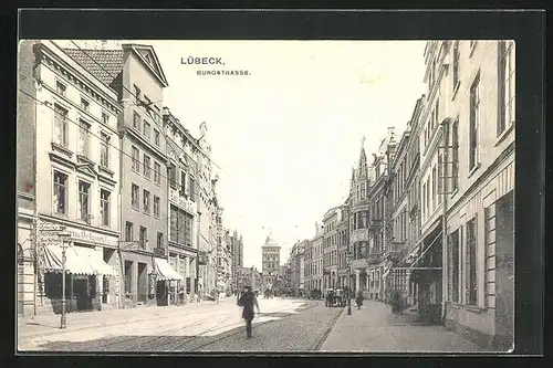 AK Lübeck, Burgstrasse mit Geschäften