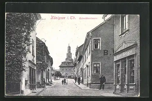 AK Königsee i. Th., Schmidtenstrasse mit Geschäften