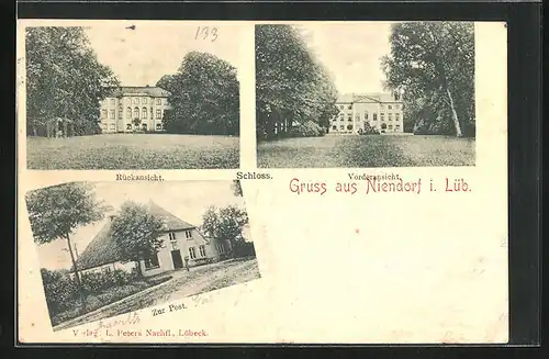 AK Niendorf / Lübeck, Gasthaus Zur Post, Schloss, Rückansicht