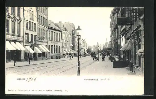 AK Lübeck, Mühlenstrasse mit Geschäften