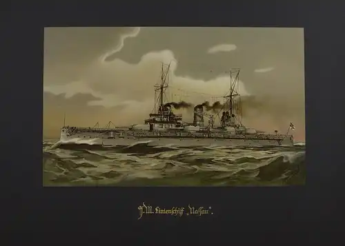 Lithographie SM Linienschiff Nassau, nach Heinrich Graf aus Deutschland zur See um 1912, 34.5 x 45.5cm