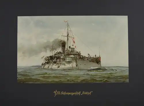 Lithographie SM Küstenpanzerschiff Frithjof, nach Heinrich Graf aus Deutschland zur See um 1912, 34.5 x 45.5cm
