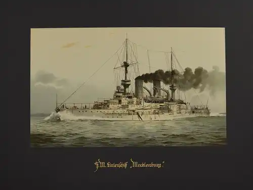 Lithographie SM Linienschiff Mecklenburg, unbekannter Künstler aus Deutschland zur See um 1912, 34.5 x 45.5cm