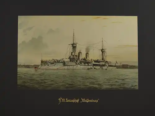 Lithographie SM Linienschiff Weissenburg, nach Heinrich Graf aus Deutschland zur See um 1912, 34.5 x 45.5cm