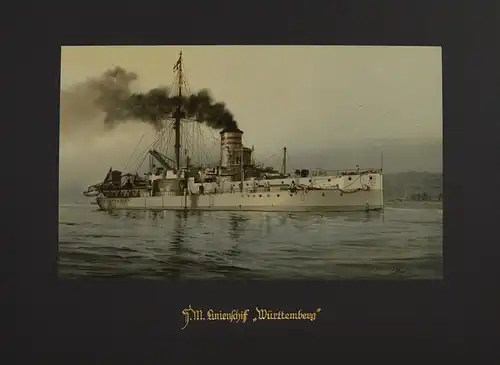 Lithographie SM Linienschiff Württemberg, nach Heinrich Graf aus Deutschland zur See um 1912, 34.5 x 45.5cm