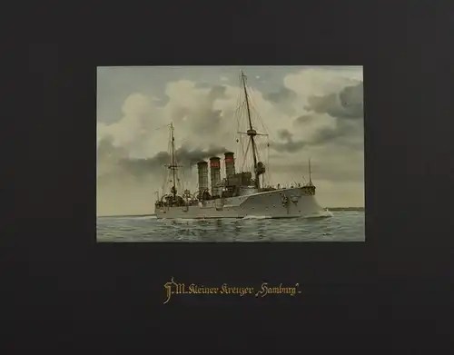 Lithographie SM Kleiner Kreuzer Hamburg, unbekannter Künstler aus Deutschland zur See um 1912, 34.5 x 45.5cm