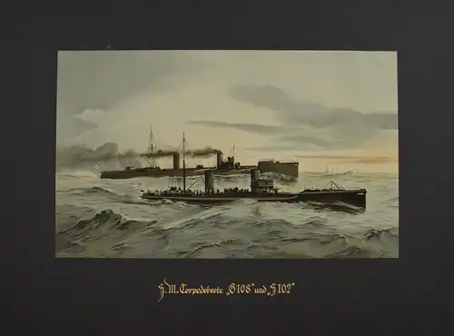 Lithographie SM Torpedoboote G 108 und S 102, unbekannter Künstler aus Deutschland zur See um 1912, 34.5 x 45.5cm