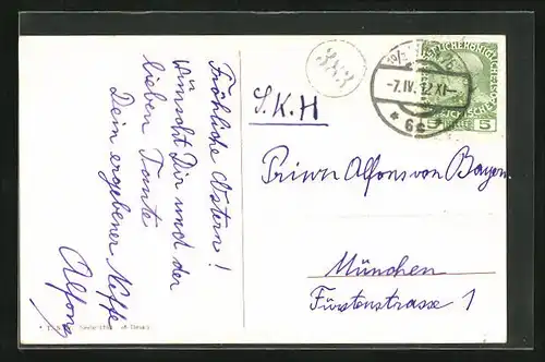 AK Pferde an Tränke, mit Autograph von Prinz Alfons von Wrbna