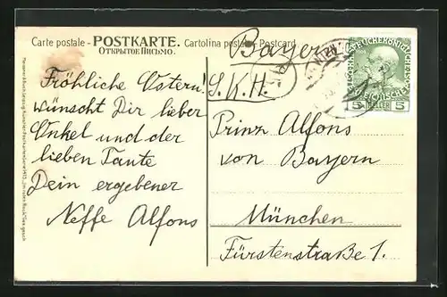 Künstler-AK Jäger und Jagdhunde, mit Autograph von Prinz Alfons von Wrbna