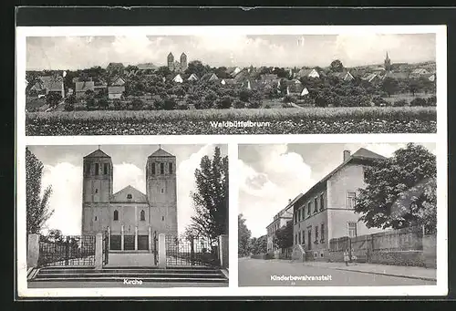 AK Waldbüttelbrunn, Ansicht der Kinderbewahrungsanstalt und Kirche