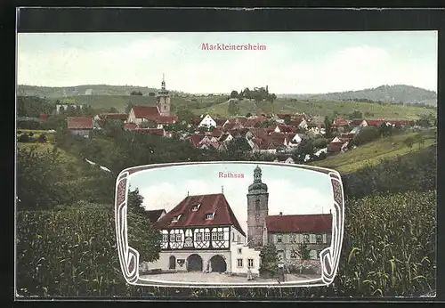 AK Markteinersheim, Rathaus und Ortsansicht aus der Ferne