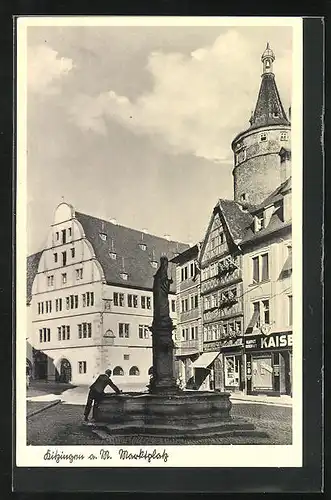 AK Kitzingen a. M., Marktplatz mit Rathaus