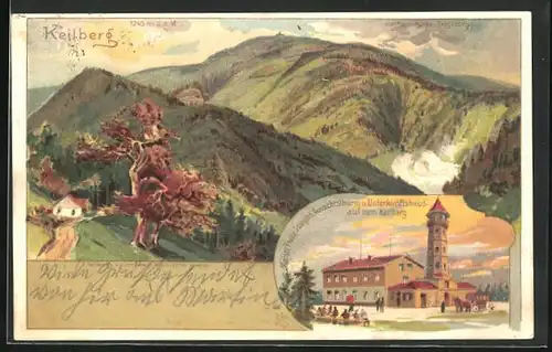 Lithographie Keilberg, Kaiser Franz Josephs-Aussichtsthurm und Hotel, Panorama