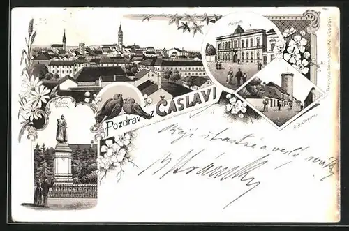 Lithographie Tschaslau / Caslav, Museum, Basta Otakarova, Totalansicht