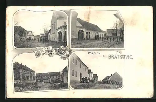 AK Brátkovice, Hauptstrasse, Marktplatz, Ortspartie