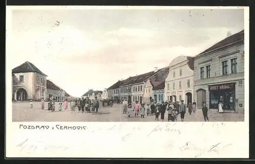 AK Cerhovice, Marktplatz mit Bewohnern
