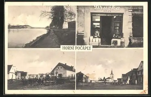 AK Horni Pocapli, Geschäft, Kirche, Uferpartie