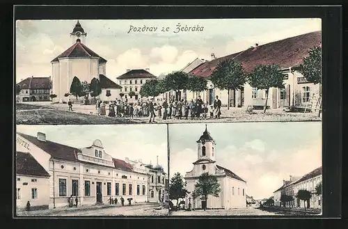 AK Zebrak, Hotel, Kirche, Ortspartie