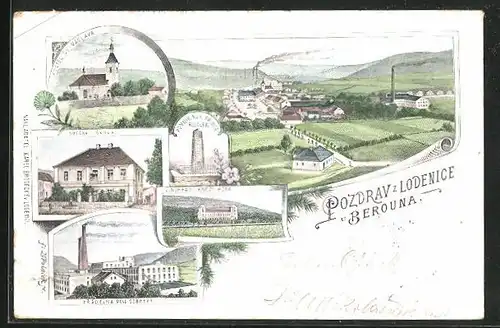 Lithographie Beraun / Beroun, Obecná Skola, Prádelna Pana Sobotky