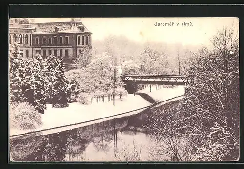 AK Josefstadt / Josefov / Jaromer, Flusspartie im Winter