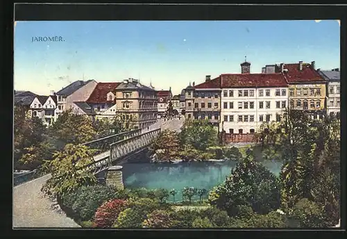AK Josefstadt / Josefov / Jaromer, Flusspartie mit Brücke
