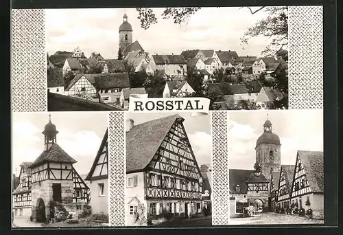 AK Rosstal, Altes Fachwerkhaus, Strassenpartie mit Tor, Panorama