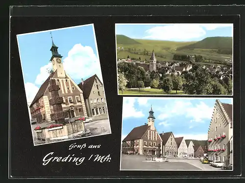 AK Greding /Mfr., Ortspartie mit Rathaus, Panorama