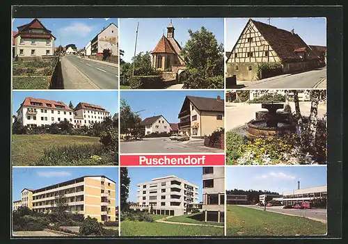AK Puschendorf, Kirche, Brunnen, Gebäudeansicht