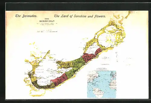 Künstler-AK Bermudas, Landkarte mit Harrington, Little Sound & Grassy Bay