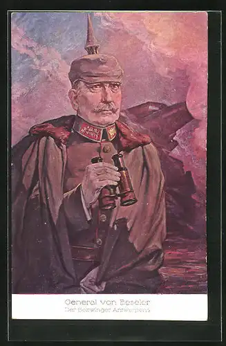 Künstler-AK General von Beseler vor Geschütz