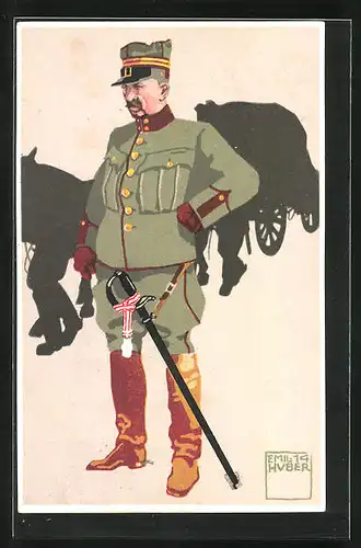 Künstler-AK sign. Emil Huber: Schweizer Felduniform, 5. Train Oberst-Lieutenant