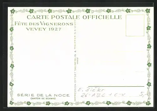 Künstler-AK sign. E. Biéler: Vevey, Fete des Vignerons 1927, Canton de Schwyz